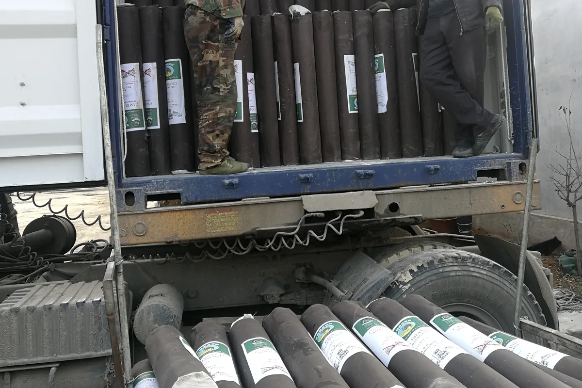 Roofing felt rolls packed for container shipment