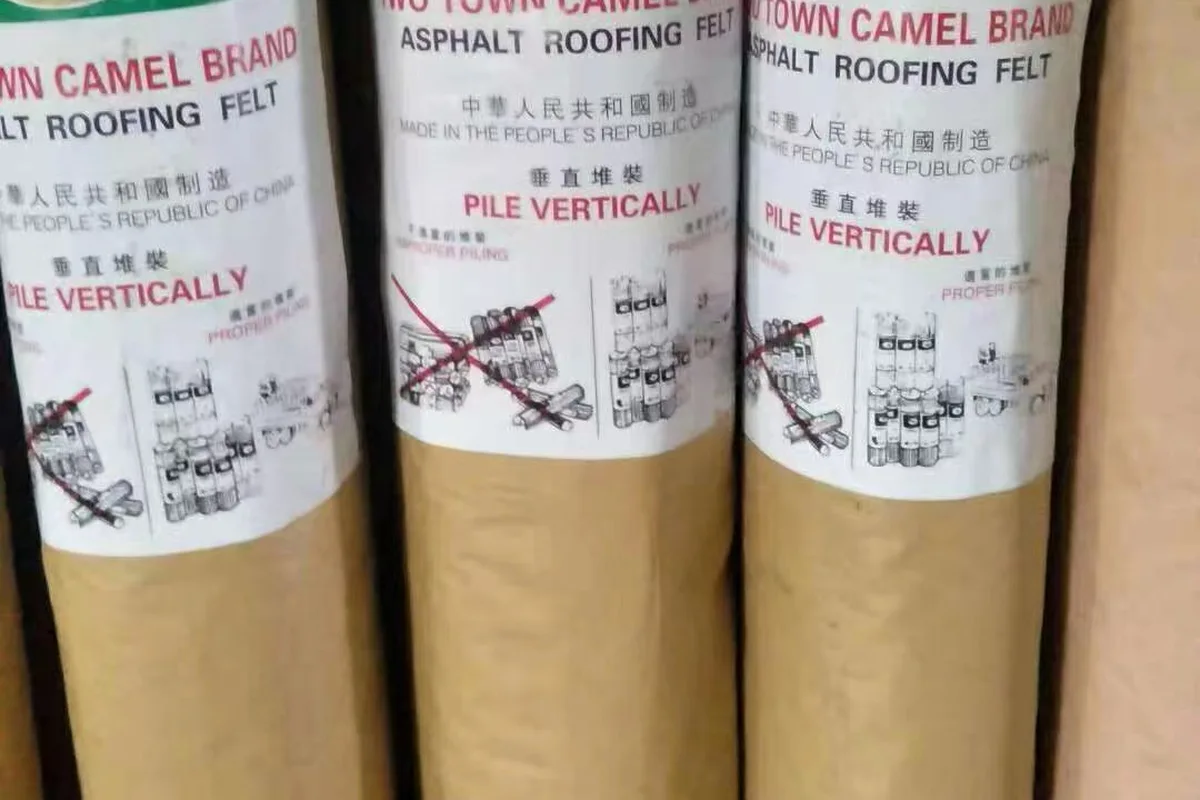 Actual roofing felt wrappers and roll packaging