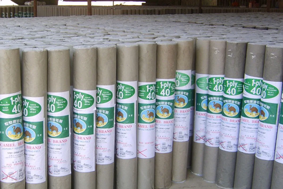 Actual roofing felt wrappers and roll packaging
