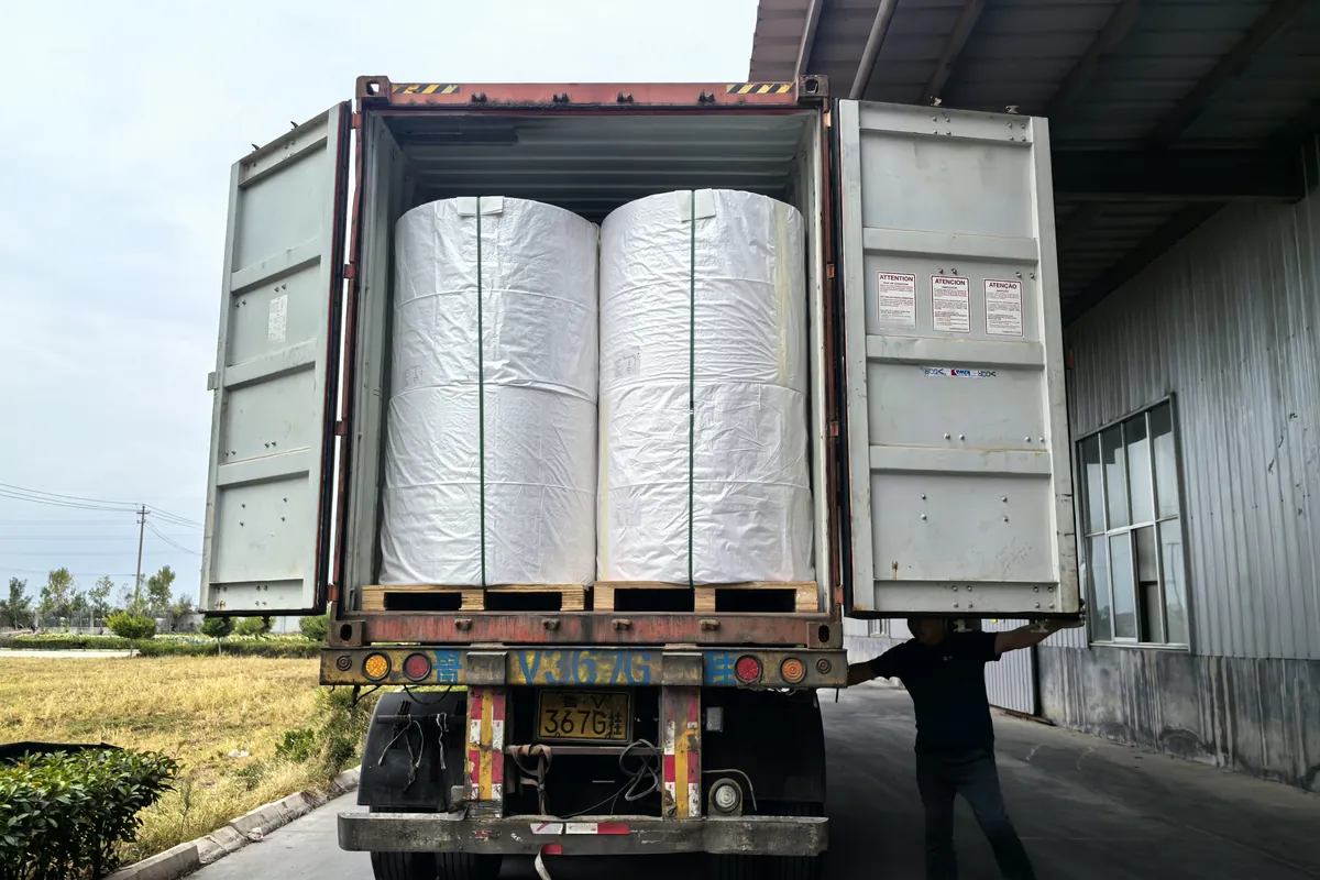 Wrapped rolls inside the loading container
